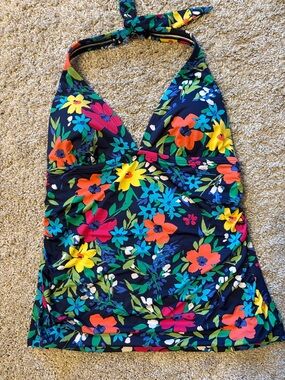 Nautica Navy Floral Halter One-Piece Swimsuit with Bright Blooms